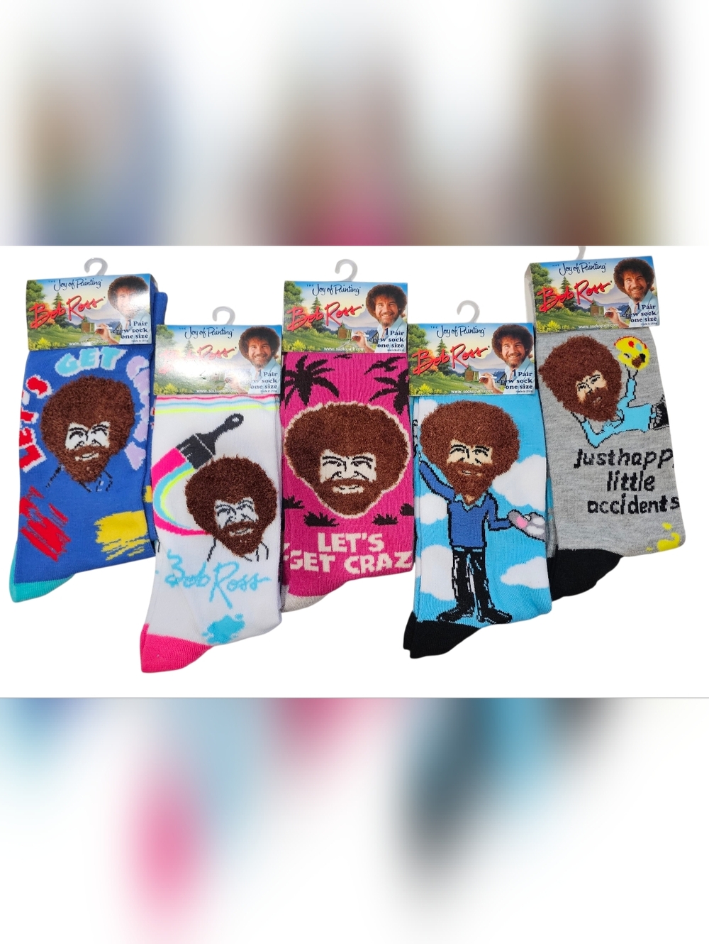 Bob Ross Graphic Crew Socks Set Of 5! New - Picture 2 of 12